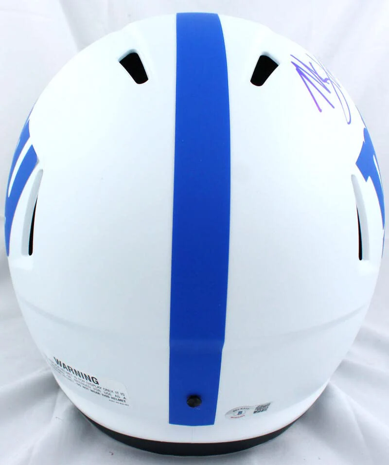 Michael Strahan Autographed NY Giants F/S Lunar Speed Helmet-Beckett W Hologram Blue - Image 5