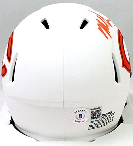 Mike Singletary Autographed Chicago Bears Lunar Speed Mini Helmet- Beckett W Hologram Orange - Image 2