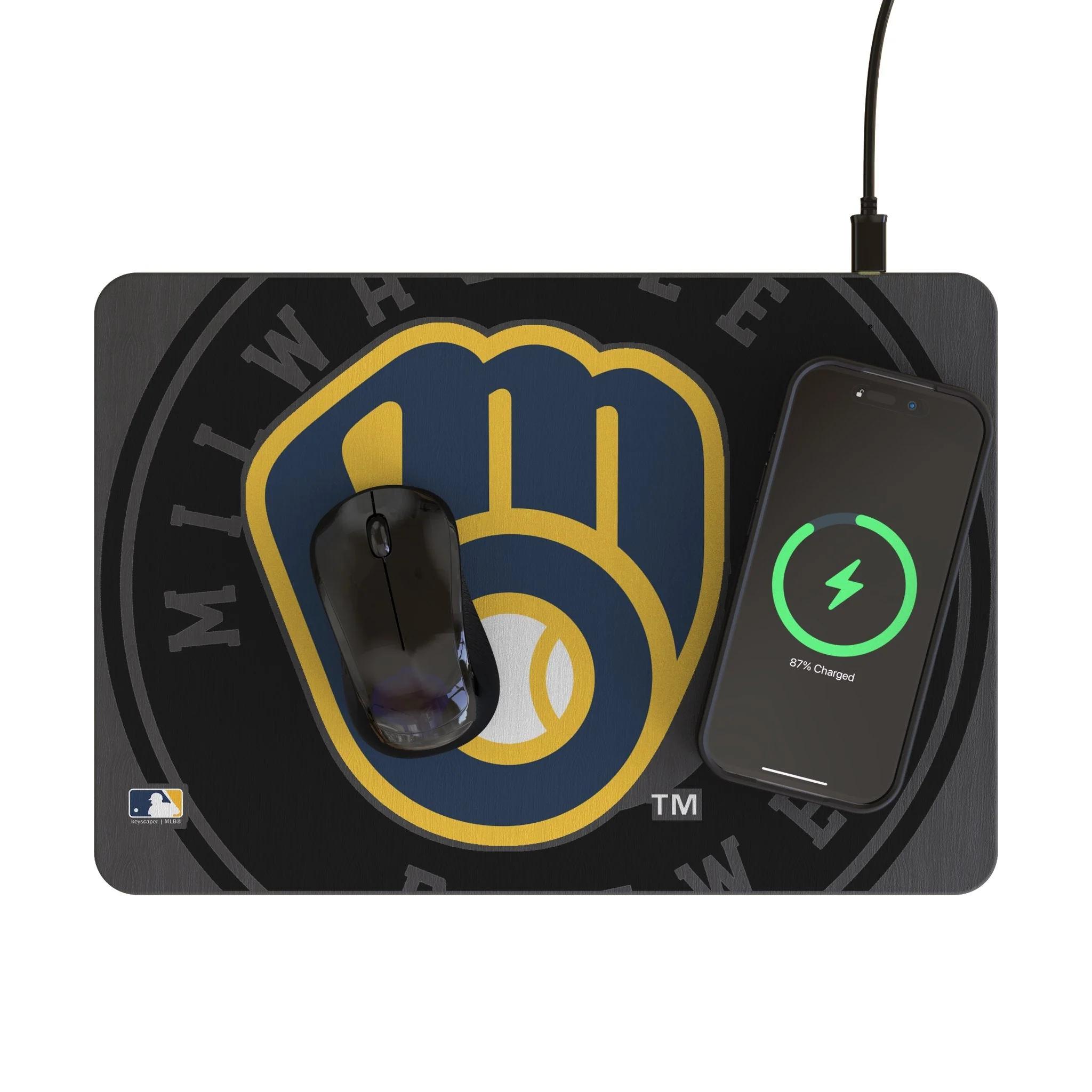 Milwaukee Brewers Monocolor Tilt 15-Watt Wireless Charger and Mouse Pad - Image 2