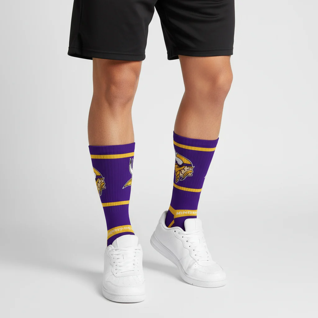 Minnesota Vikings Premium Crew Primary Logo Team Color Purple Socks - Image 2