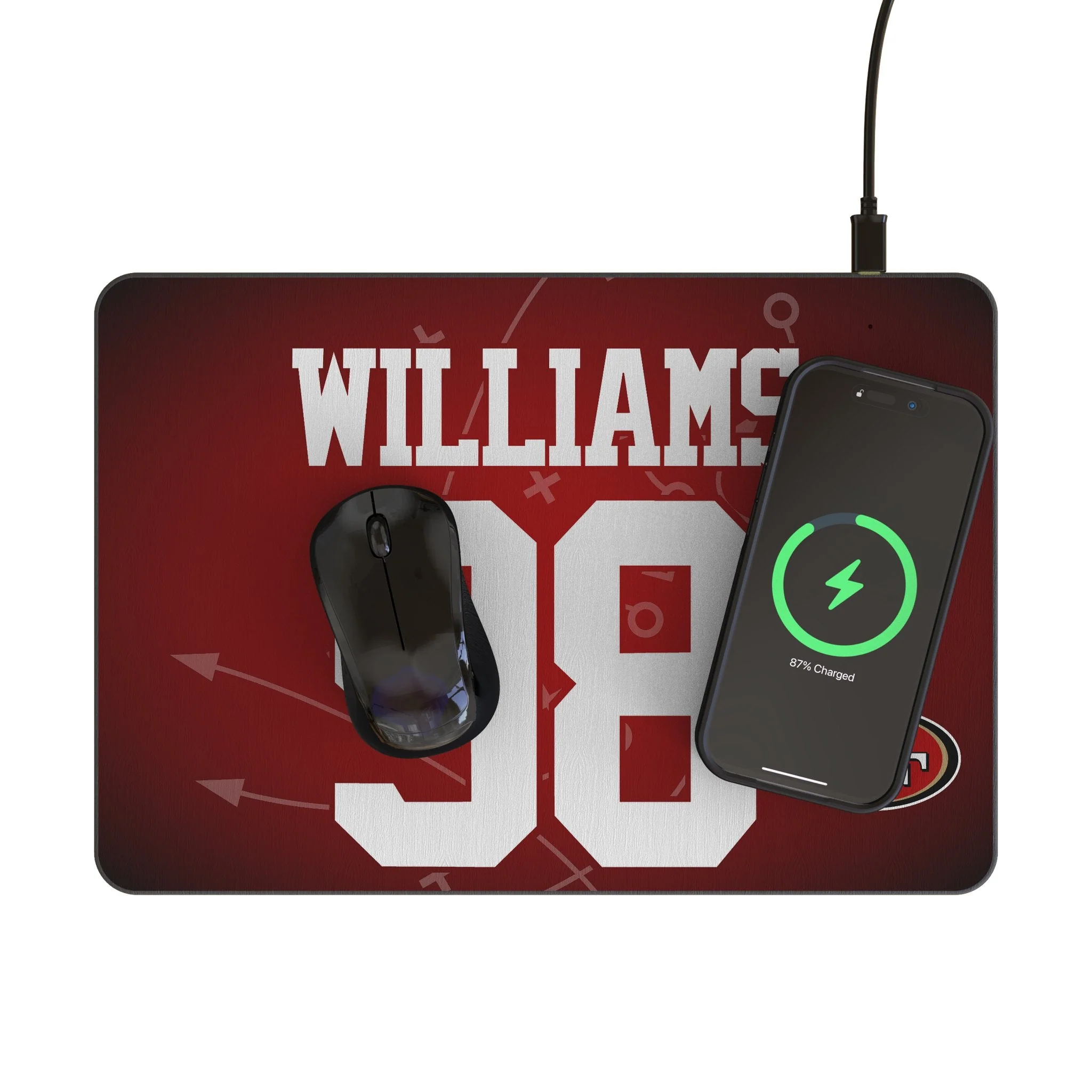 Mykel Williams San Francisco 49ers 98 Game Tactic 15-Watt Wireless Charger and Mouse Pad - Image 2