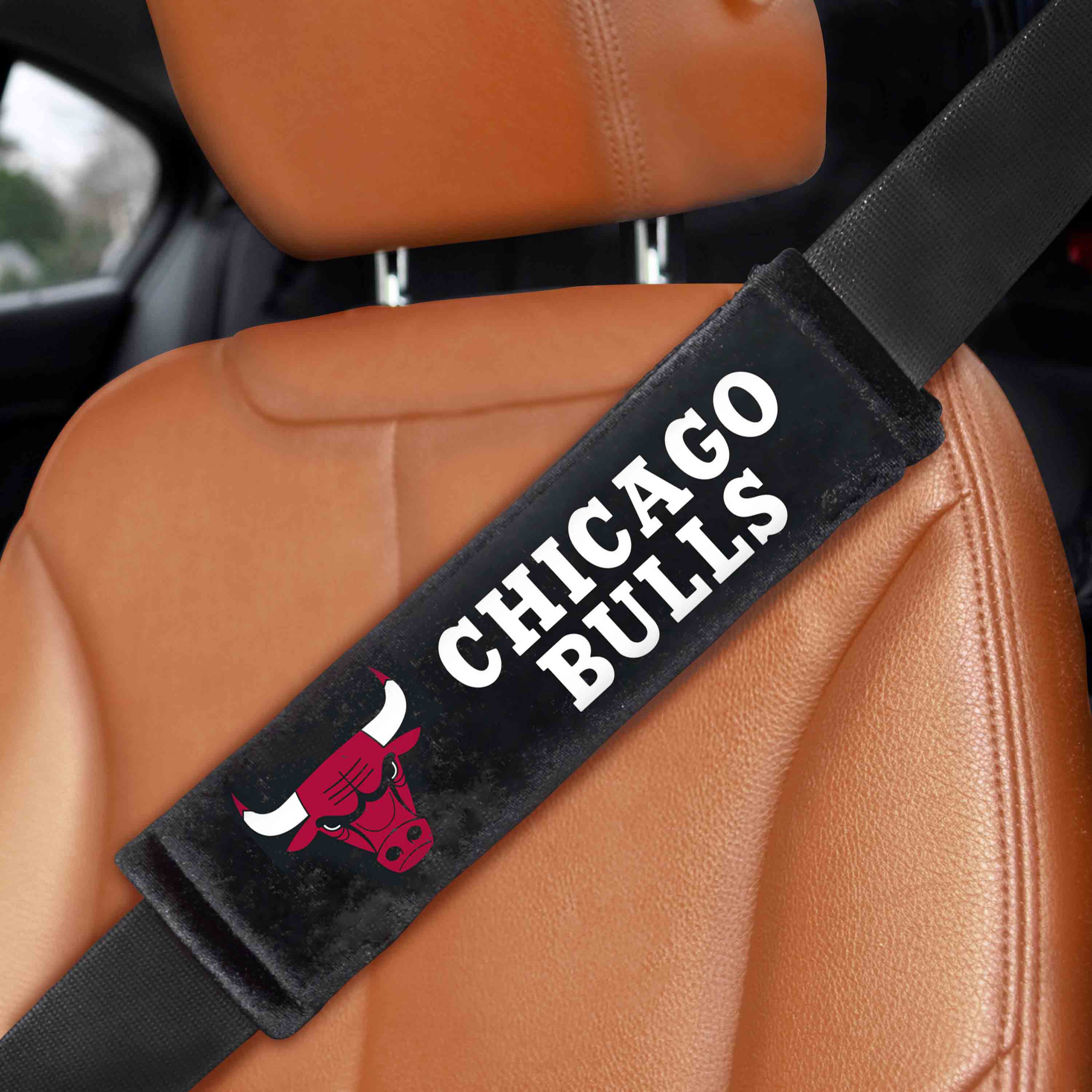 NBA - Chicago Bulls Embroidered Seatbelt Pad - Pair - Image 2