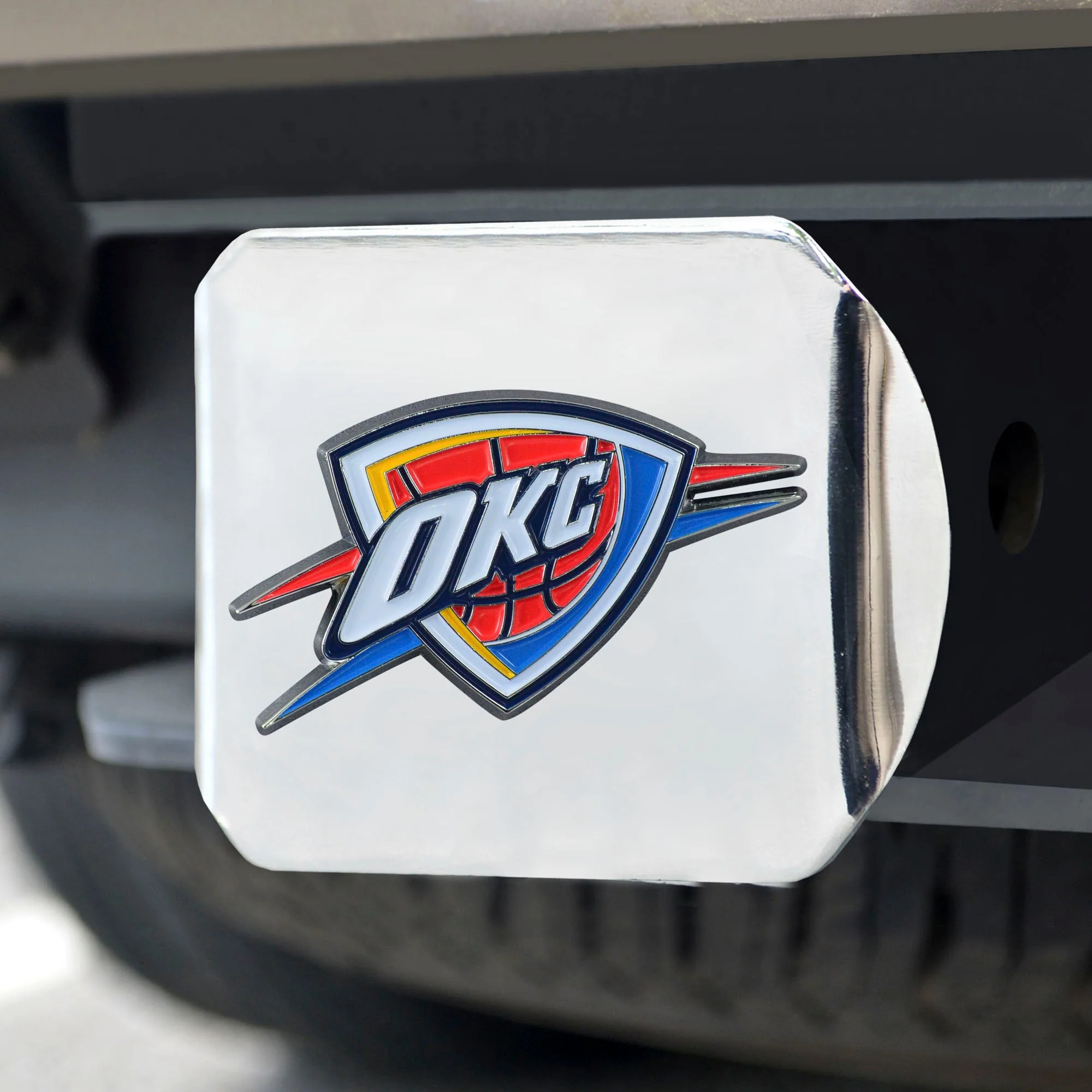 NBA - Oklahoma City Thunder Color on Chrome Hitch Cover - Image 2