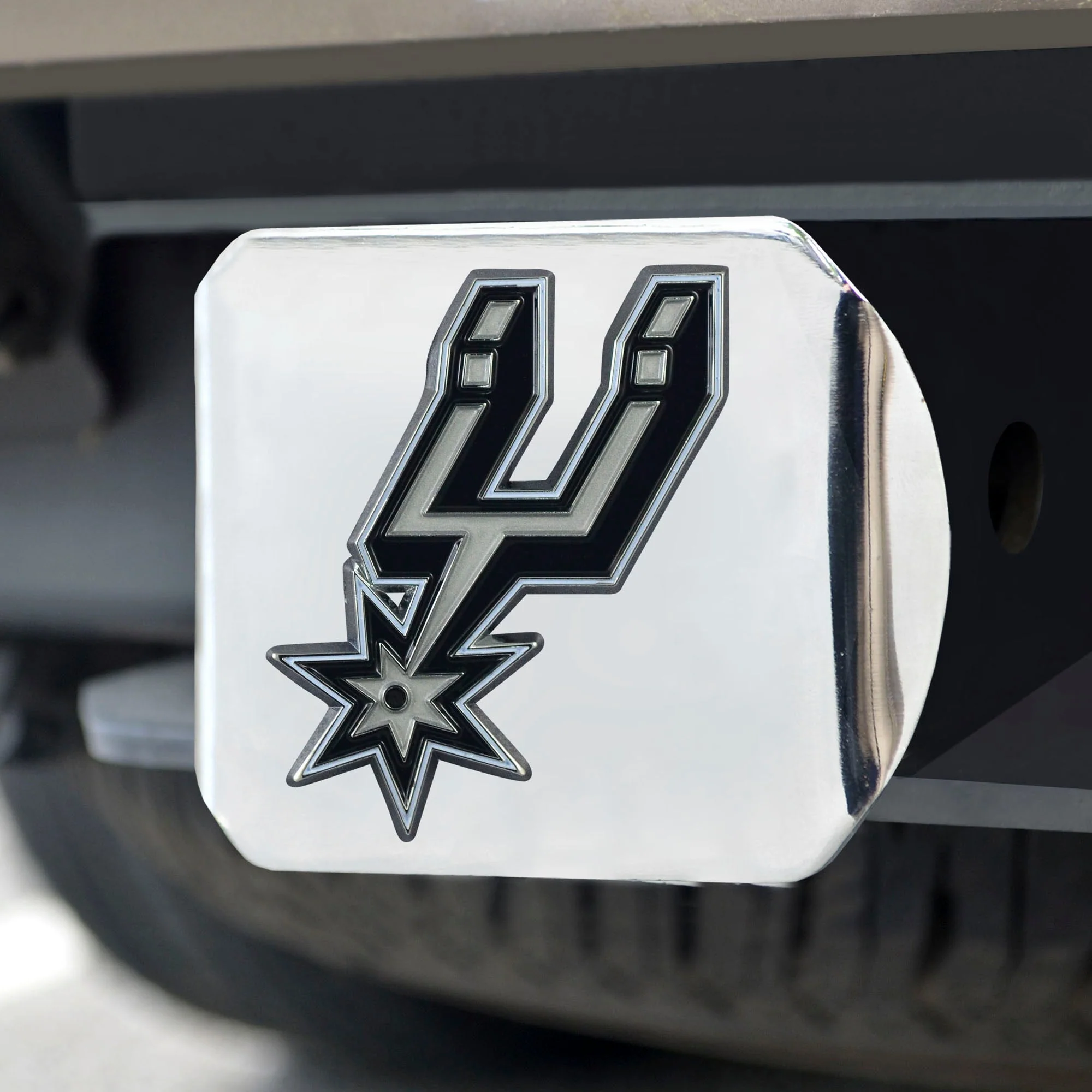 NBA - San Antonio Spurs Color on Chrome Hitch Cover - Image 2