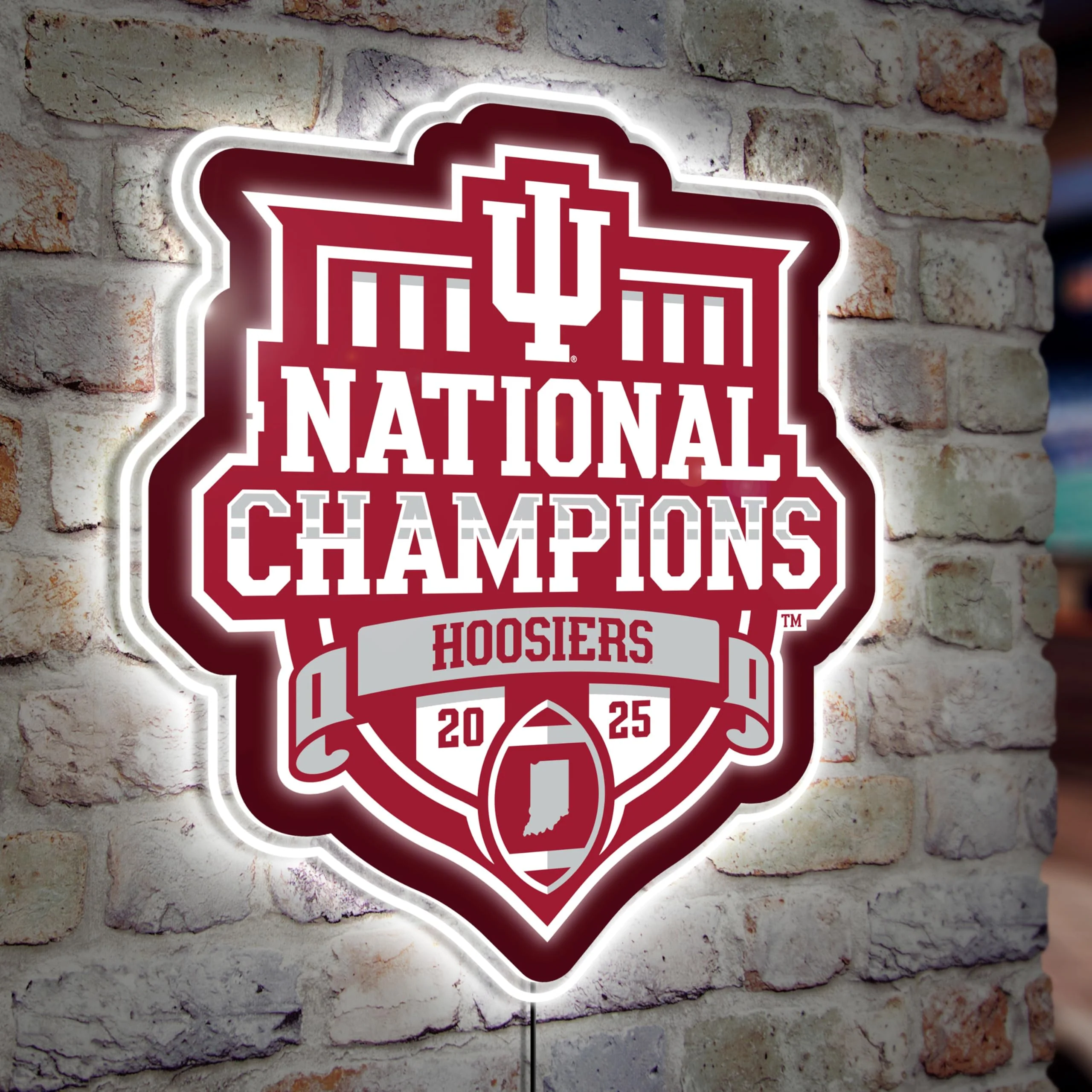 NCAA Indiana University Wall Sign, CFP National Champions 2025-26, Ultra-Thin LED Light Wall Sign Décor, Officially Licensed Logo Wall Sign, Made in USA