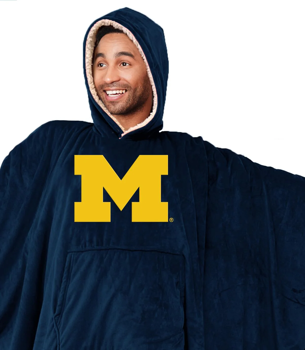 NCAA Michigan Wolverines Team Color Bloncho w/Logo Patch & Sherpa