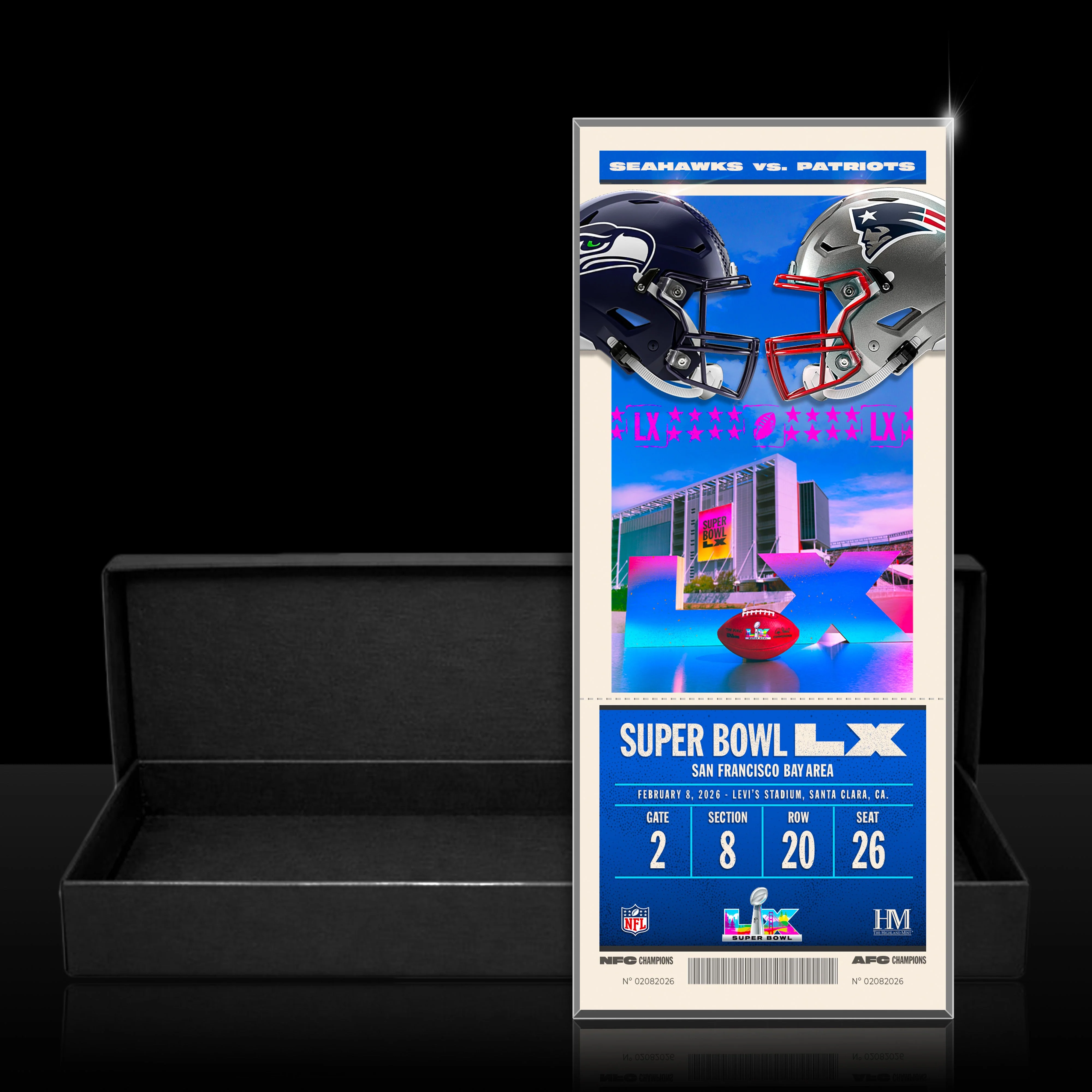 New England Patriots vs. Seattle Seahawks Super Bowl LX Ticket Acrylic 3D Block - Image 3