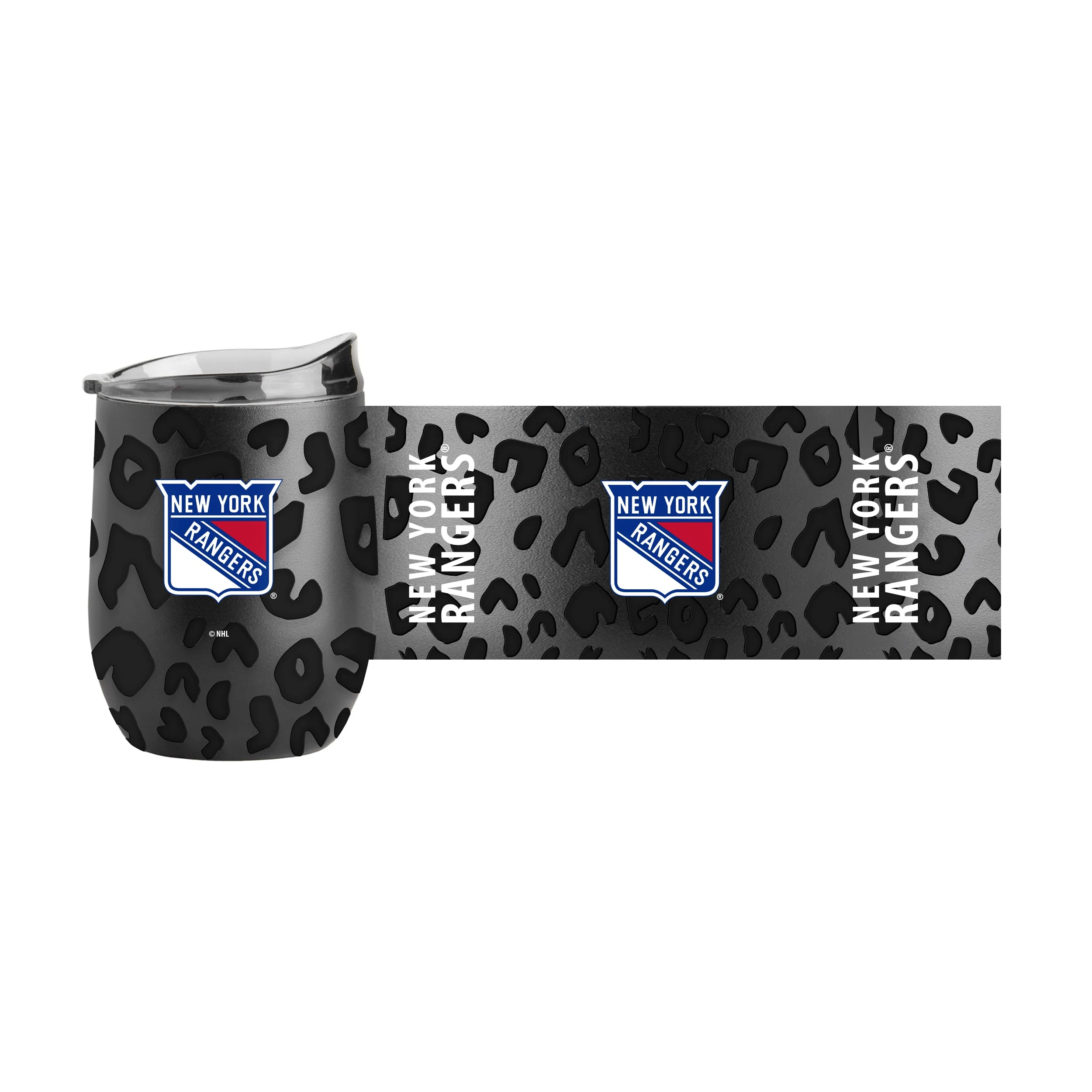 New York Rangers Leopard 16oz Black Powder Coat Curved Beverage - Image 2