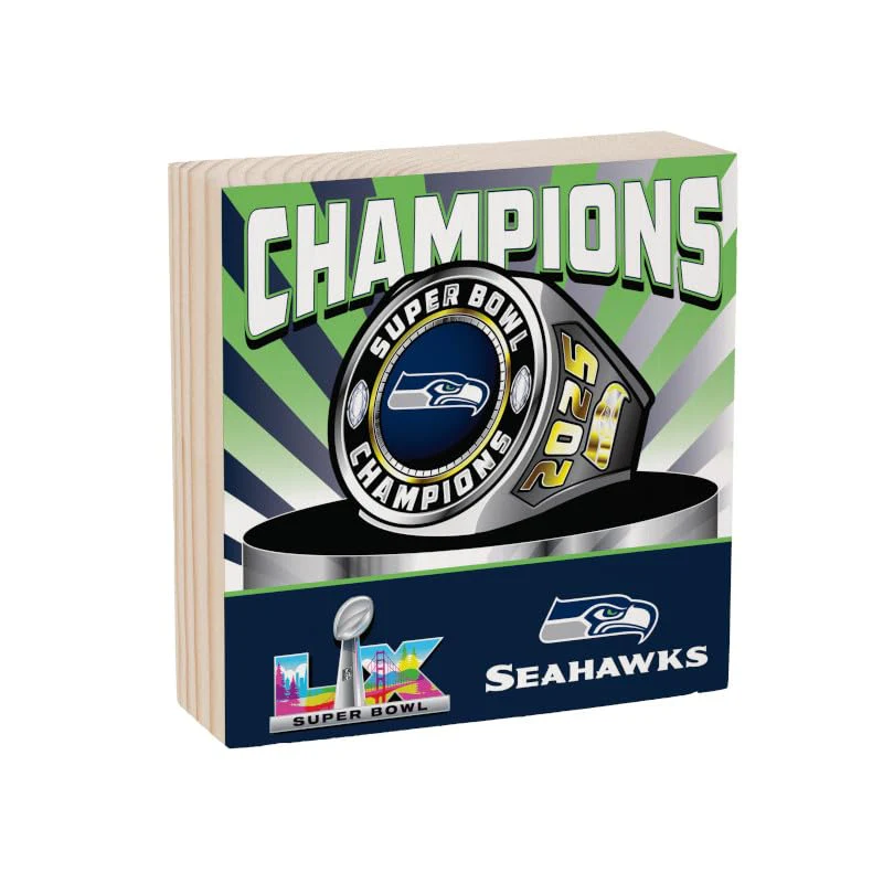 NFL Seattle Seahawks 2026 Super Bowl LX Championship Wood Sign Table Décor, 6"x6" Football Wooden Block Box Signs Decorations for Home, Office, Kitchen, Shelf, or Man Cave - Image 2