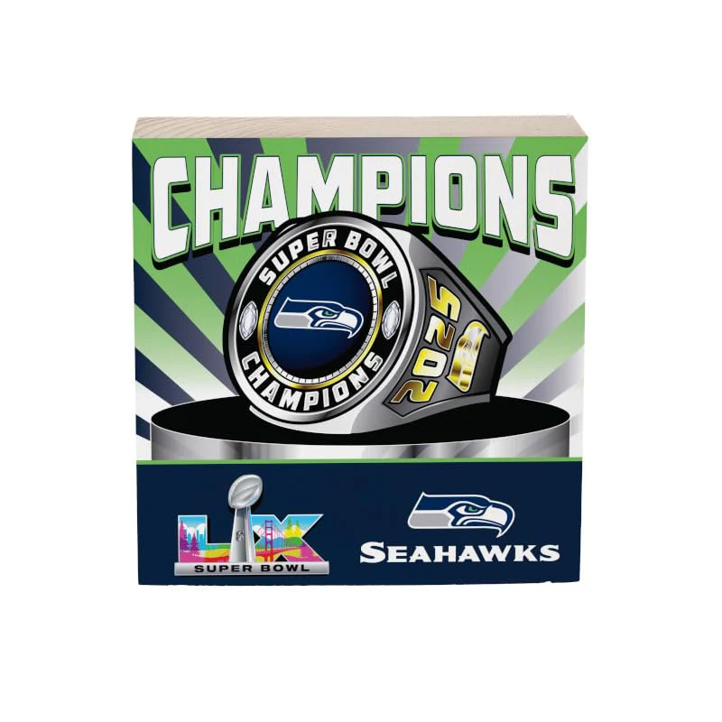 NFL Seattle Seahawks 2026 Super Bowl LX Championship Wood Sign Table Décor, 6"x6" Football Wooden Block Box Signs Decorations for Home, Office, Kitchen, Shelf, or Man Cave - Image 3