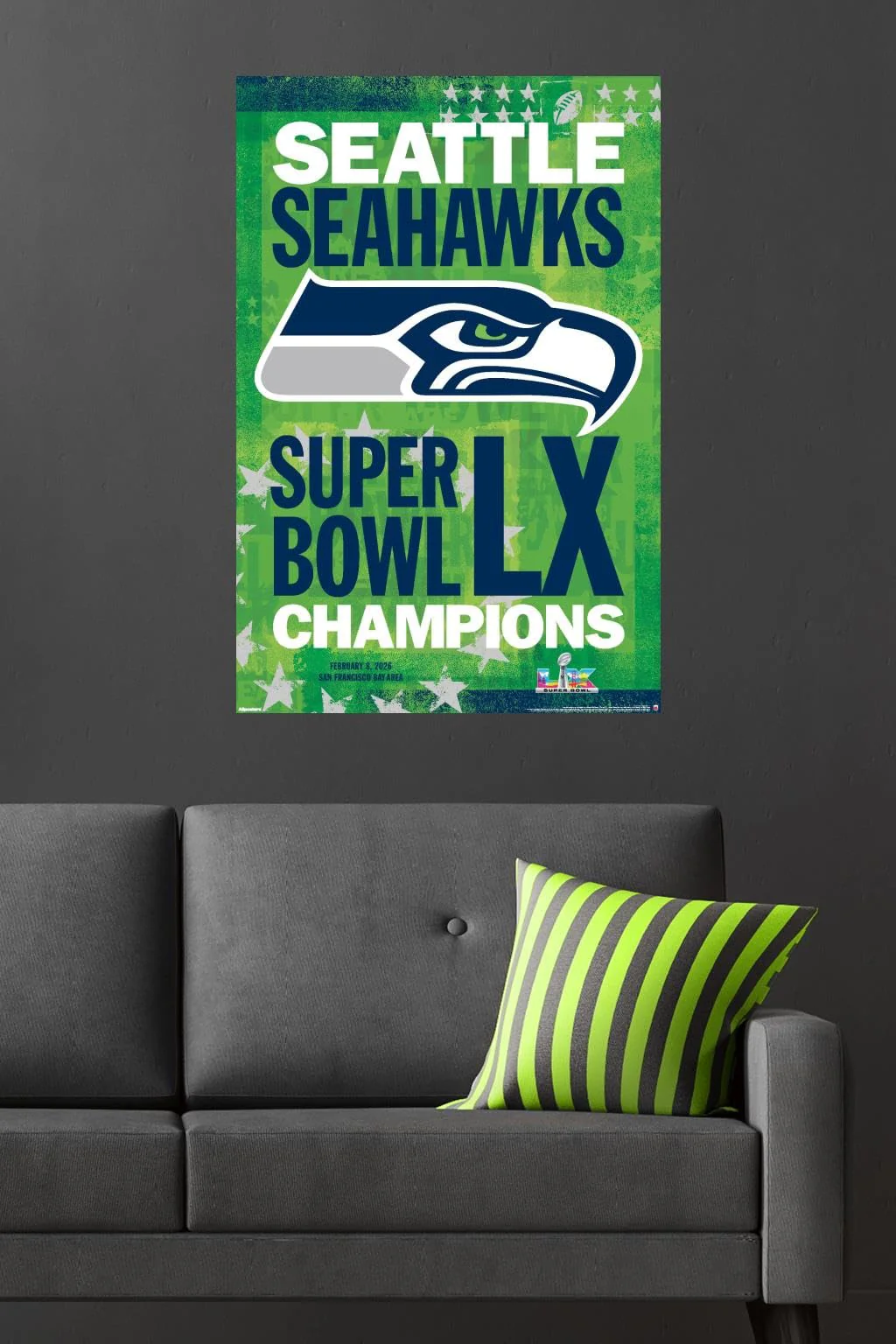 NFL Seattle Seahawks - Super Bowl LX Team Logo Wall Poster, 34L" x 22.4W", Premium Unframed Version - Image 4