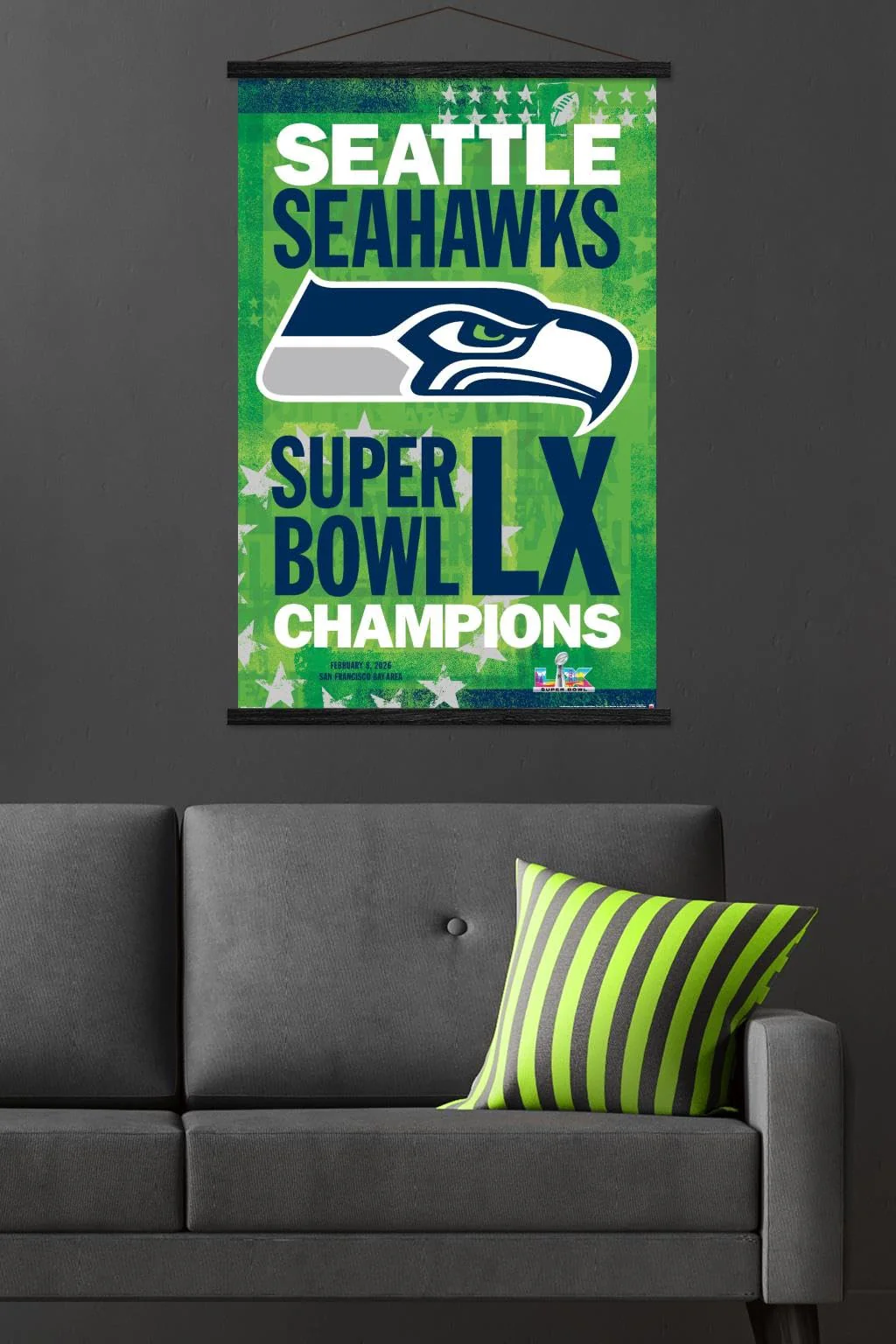 NFL Seattle Seahawks - Super Bowl LX Team Logo Wall Poster with Magnetic Frame, 34L" x 22.4W", Premium Print and Black Hanger Bundle - Image 5