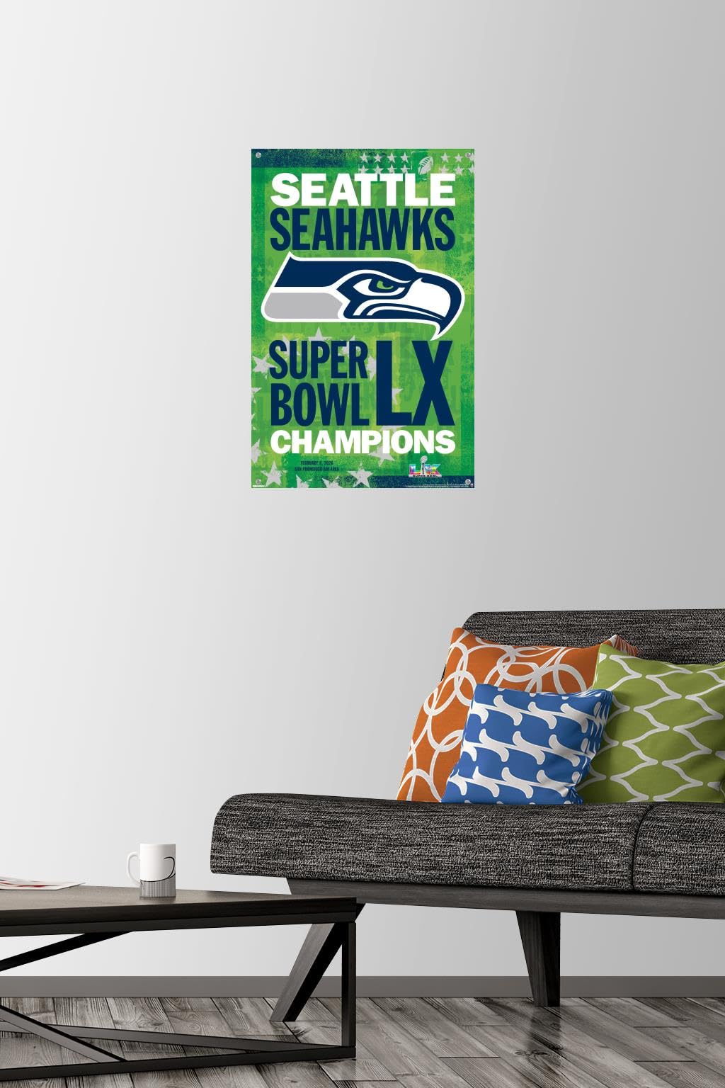 NFL Seattle Seahawks - Super Bowl LX Team Logo Wall Poster with Push Pins, 22.4L" x 14.7W", Premium Poster & Push Pin Bundle - Image 3