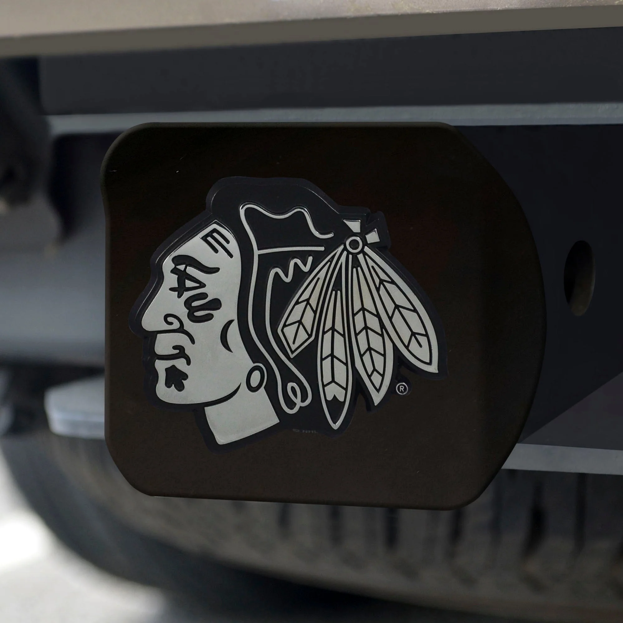 NHL - Chicago Blackhawks Chrome on Black Hitch Cover - Image 2