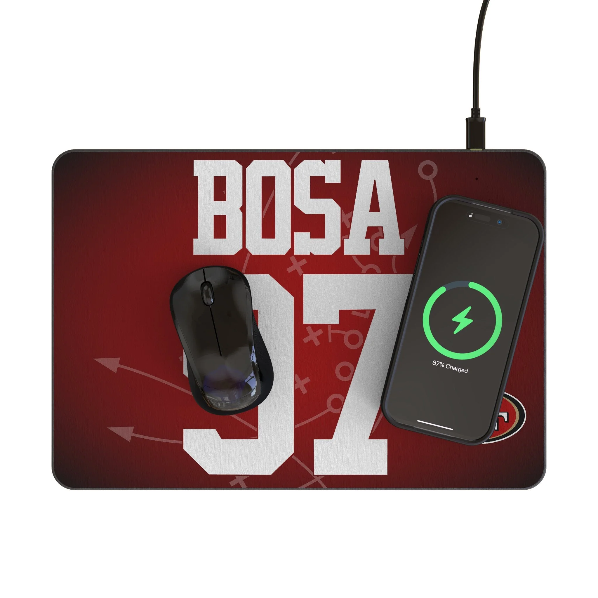 Nick Bosa San Francisco 49ers 97 Game Tactic 15-Watt Wireless Charger and Mouse Pad - Image 2