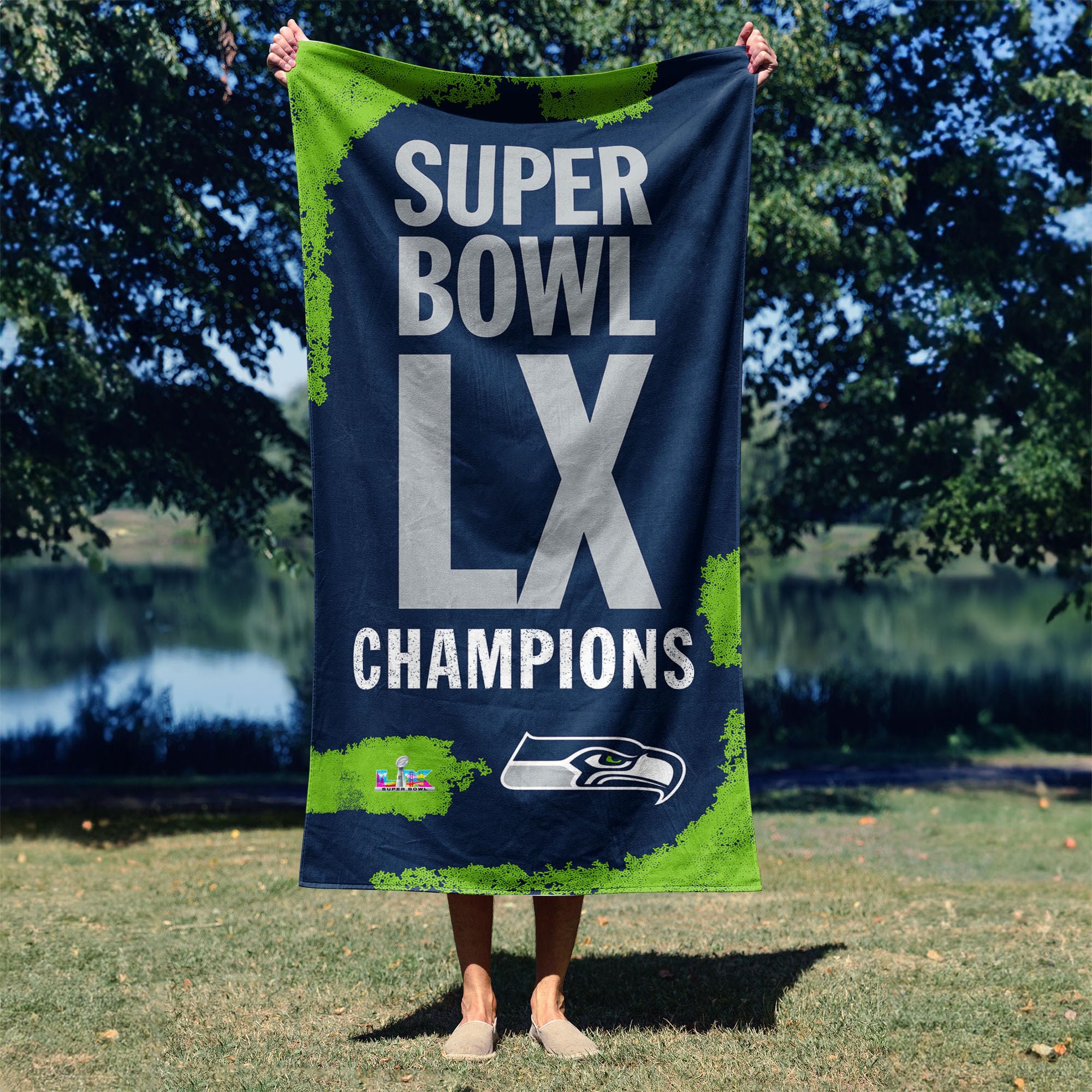 Northwest NFL Super Bowl 2026 Seattle Seahawks Champs Barbary Beach Towel, 30 x 60 in - Image 6
