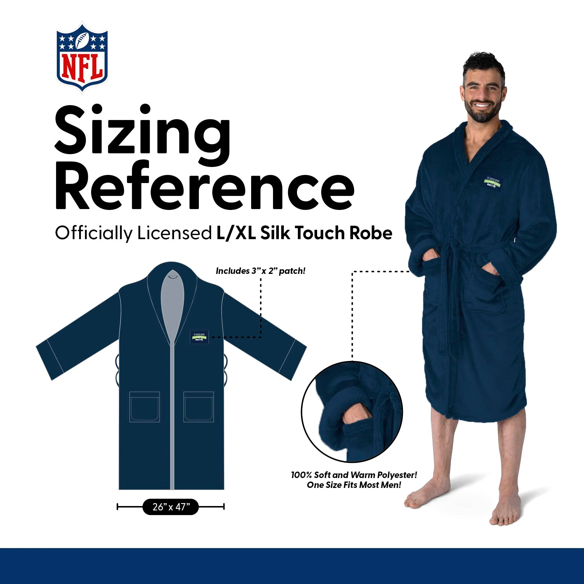 Northwest NFL Super Bowl 2026 Seattle Seahawks Multi Champs Fog Silk Touch Robe, Large/XLarge - Image 5