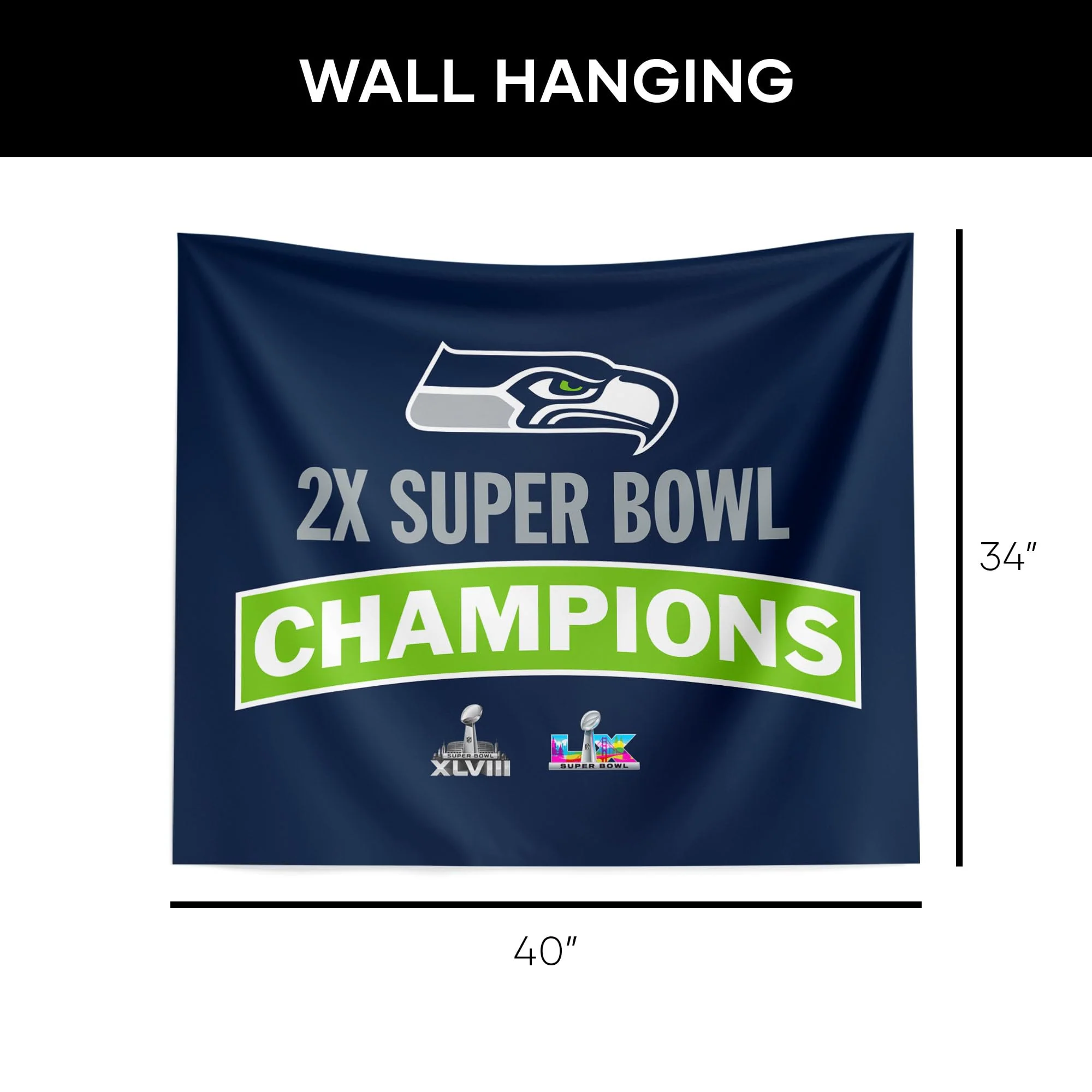 Northwest NFL Super Bowl 2026 Seattle Seahawks Multi Champs Grind Tapestry Wall Hanging, 34 x 40 in - Image 2