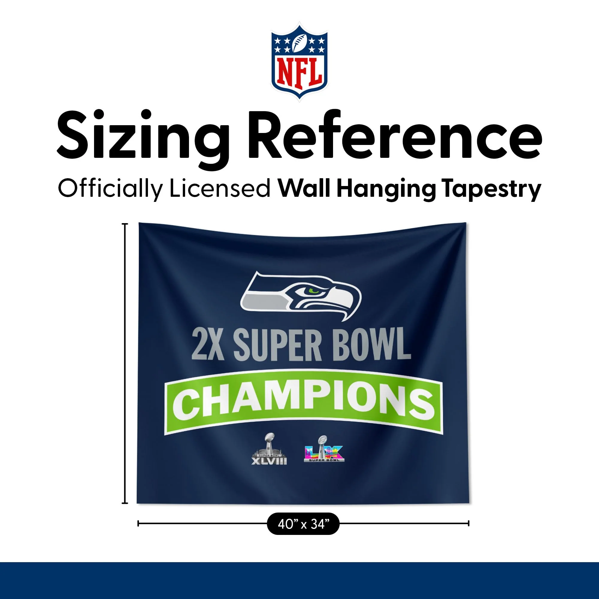 Northwest NFL Super Bowl 2026 Seattle Seahawks Multi Champs Grind Tapestry Wall Hanging, 34 x 40 in - Image 6