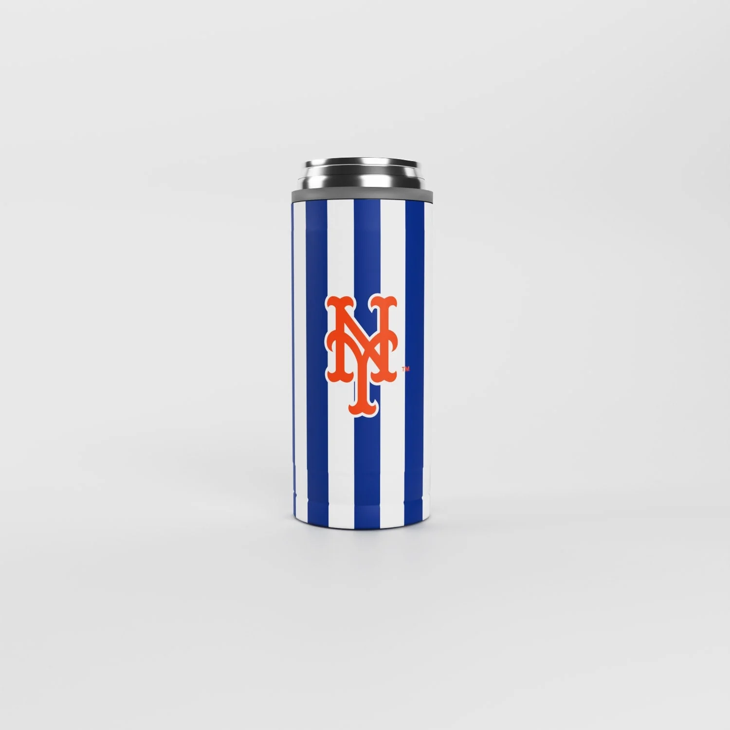 NY Mets 12oz Striped Powdercoat SlimCan Coolie