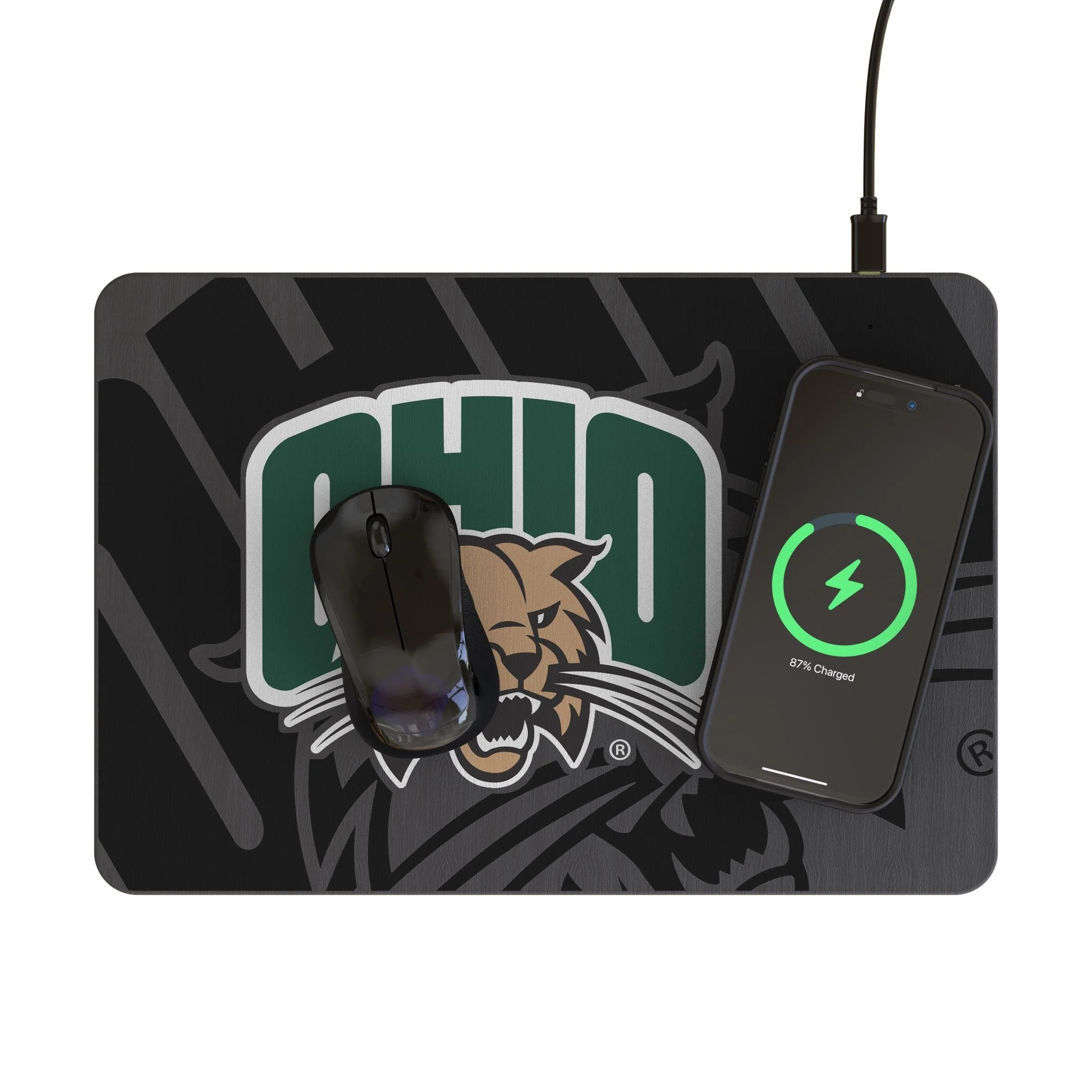 Ohio University Bobcats Monocolor Tilt 15-Watt Wireless Charger and Mouse Pad - Image 2