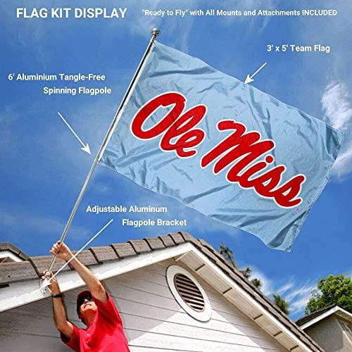 Ole Miss Powder Blue Flag and Pole Bracket Mount Bundle - Image 7