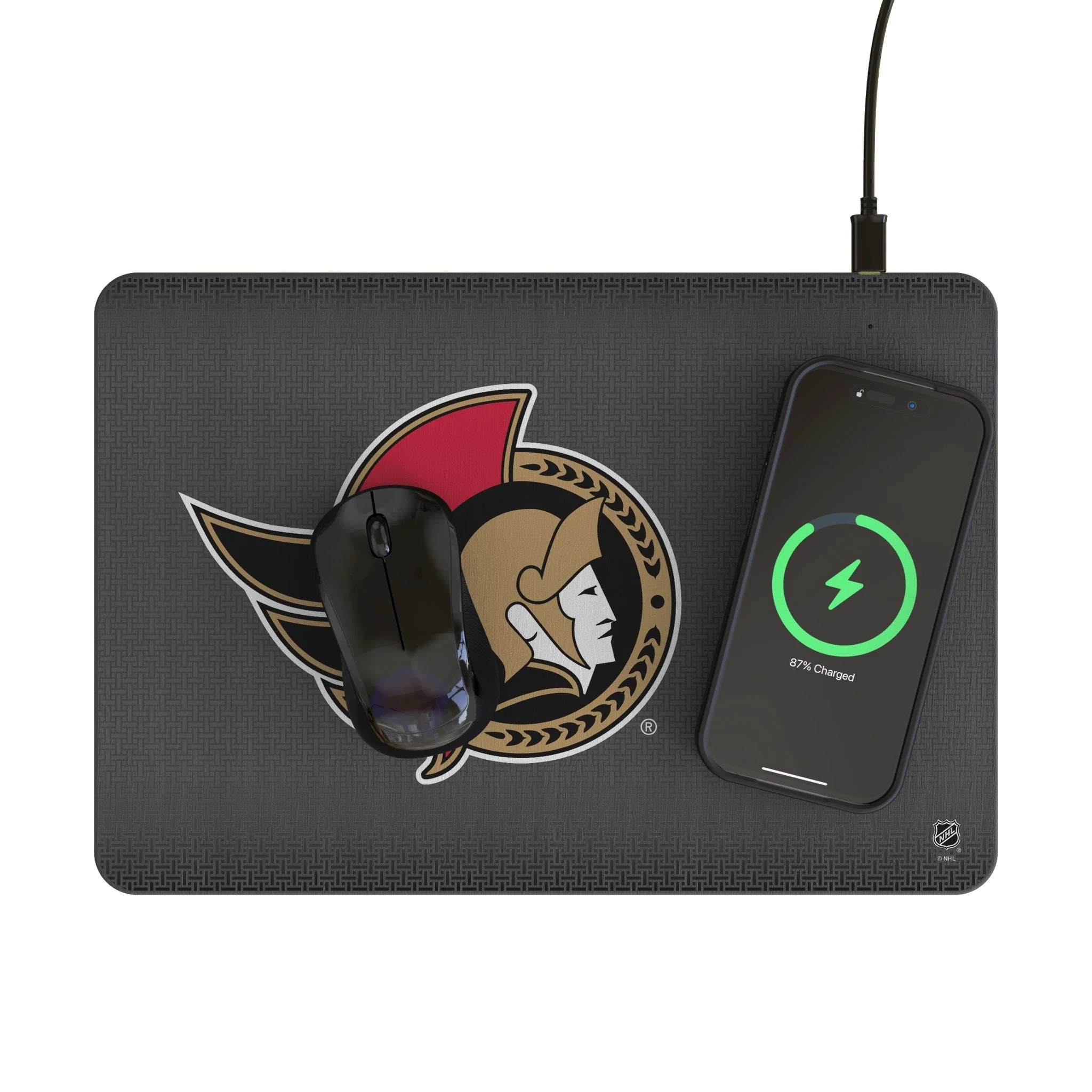 Ottawa Senators Linen 15-Watt Wireless Charger and Mouse Pad - Image 2