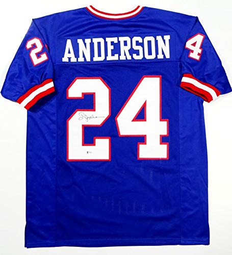 Ottis Anderson Autographed Blue Pro Style Jersey - Beckett Auth *2 - Image 4