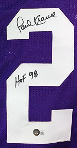 Paul Krause Autographed Purple Pro Style Jersey w/HOF- Beckett W Black - Image 3
