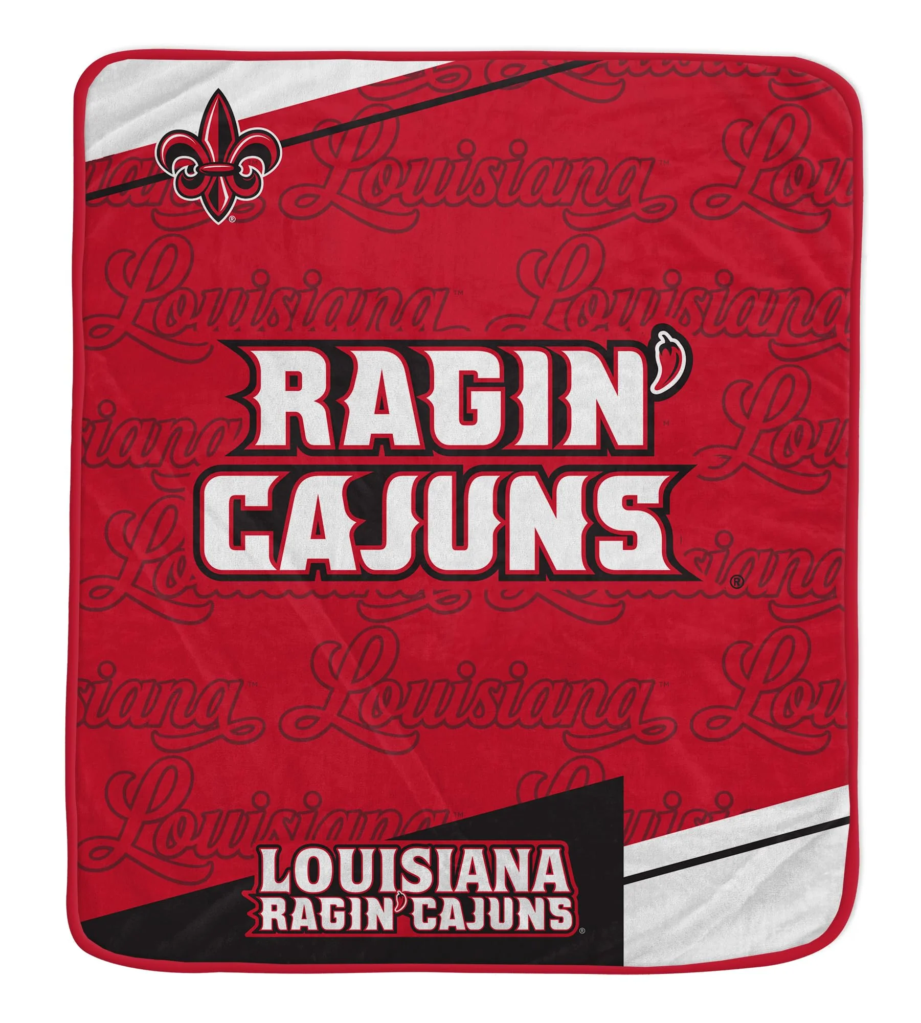 Pegasus Sports NCAA Louisiana Lafayette Ragin' Cajuns Diagonal Ghost Ultra Soft Blanket