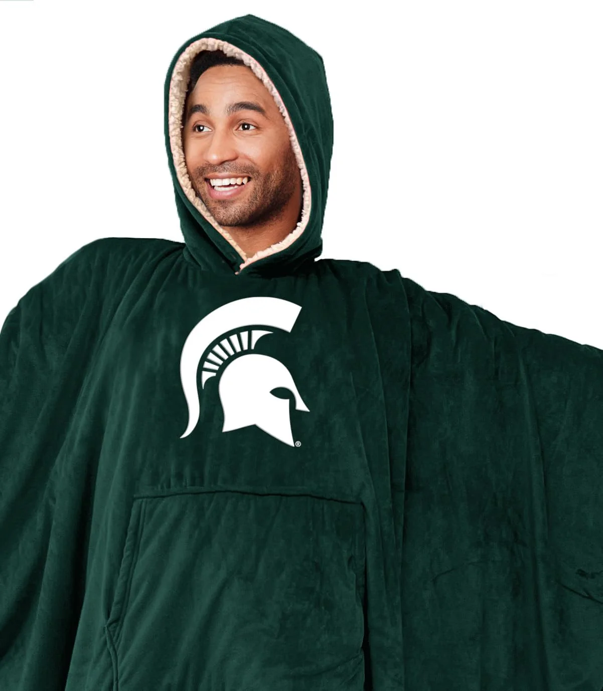Pegasus Sports NCAA Michigan State Spartans Team Color Bloncho w/Logo Patch & Sherpa