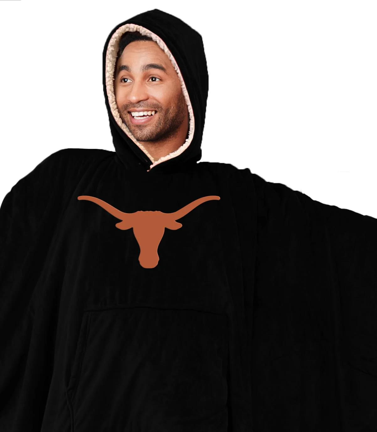 Pegasus Sports NCAA Texas Longhorns Team Color Bloncho w/Logo Patch & Sherpa