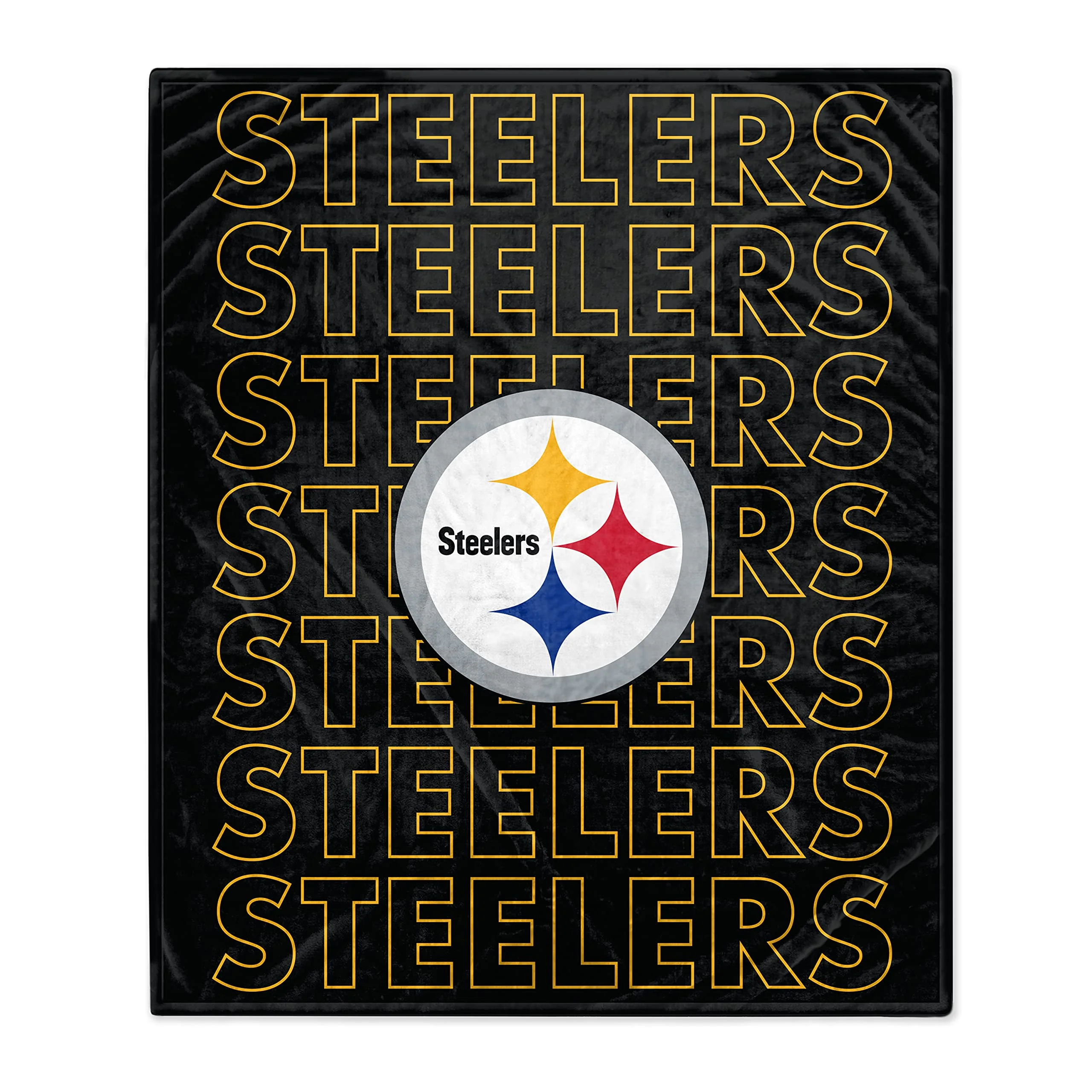 Pegasus Sports NFL Echo Team Wordmark Plush Blanket- Pittsburgh Steelers, Team Color, 60x70