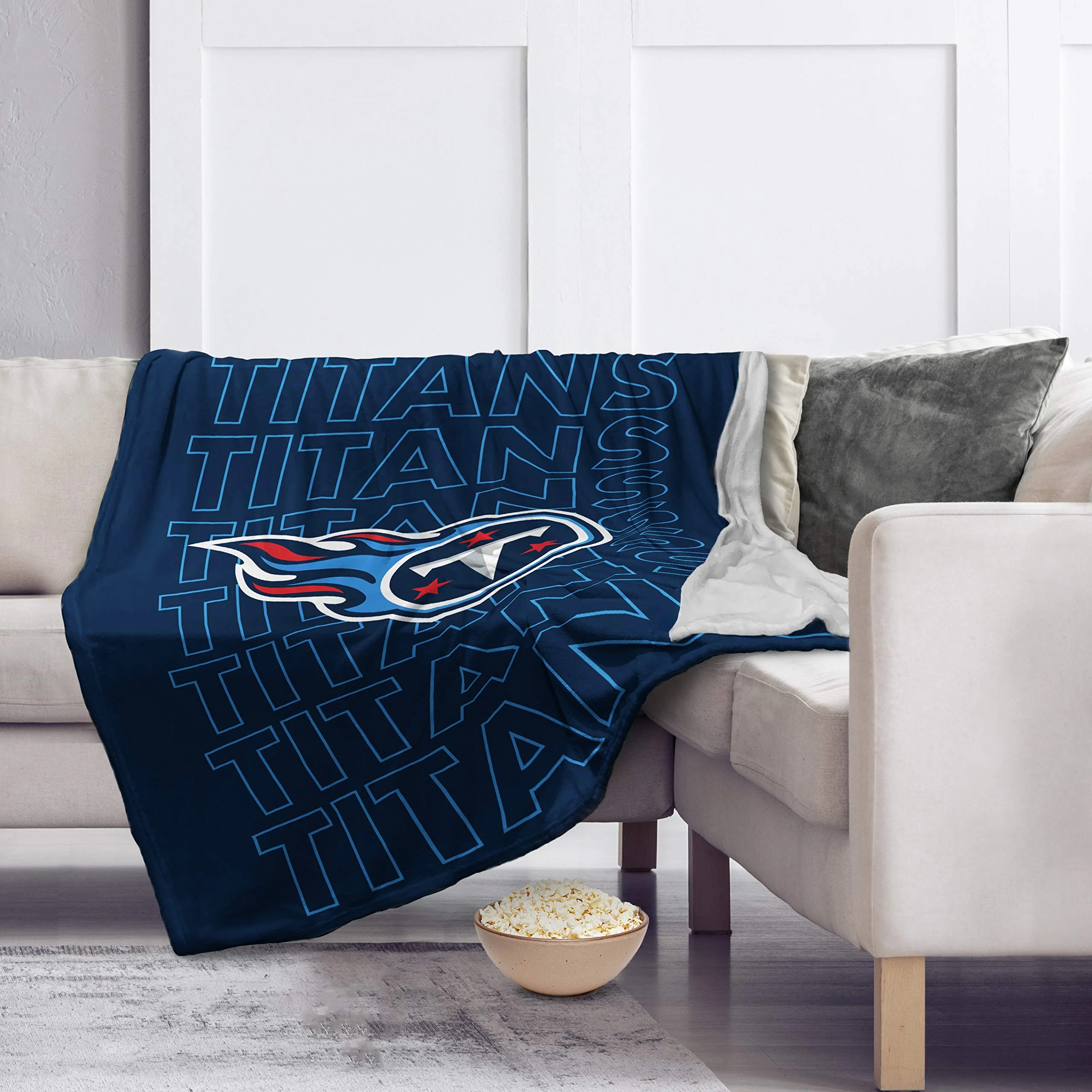 Pegasus Sports NFL Echo Team Wordmark Plush Blanket- Tennessee Titans Team Color 60x70 - Image 2
