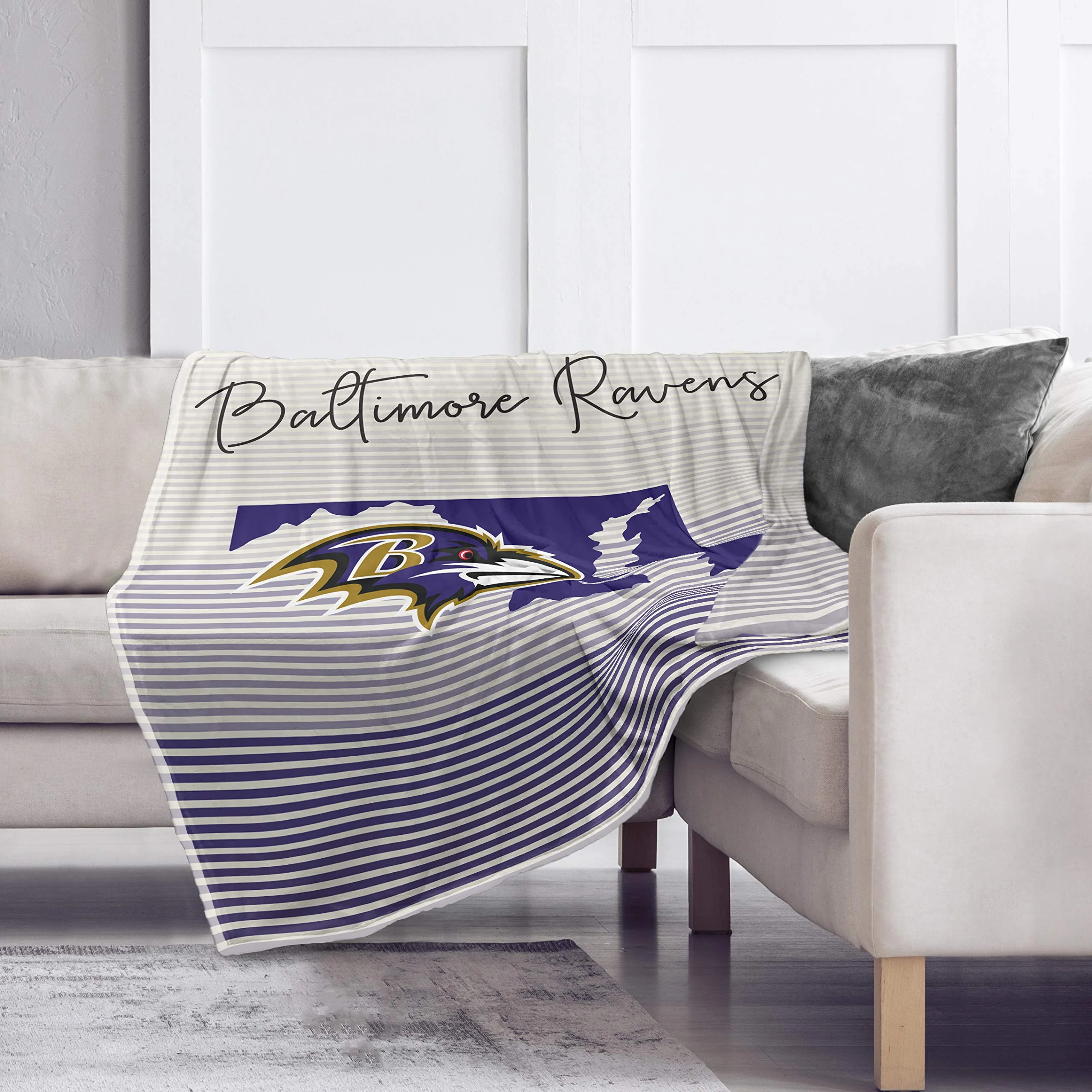 Pegasus Sports NFL Ultra Fleece State Stripe Blanket- Baltimore Ravens, Team Color, 60x70 - Image 2