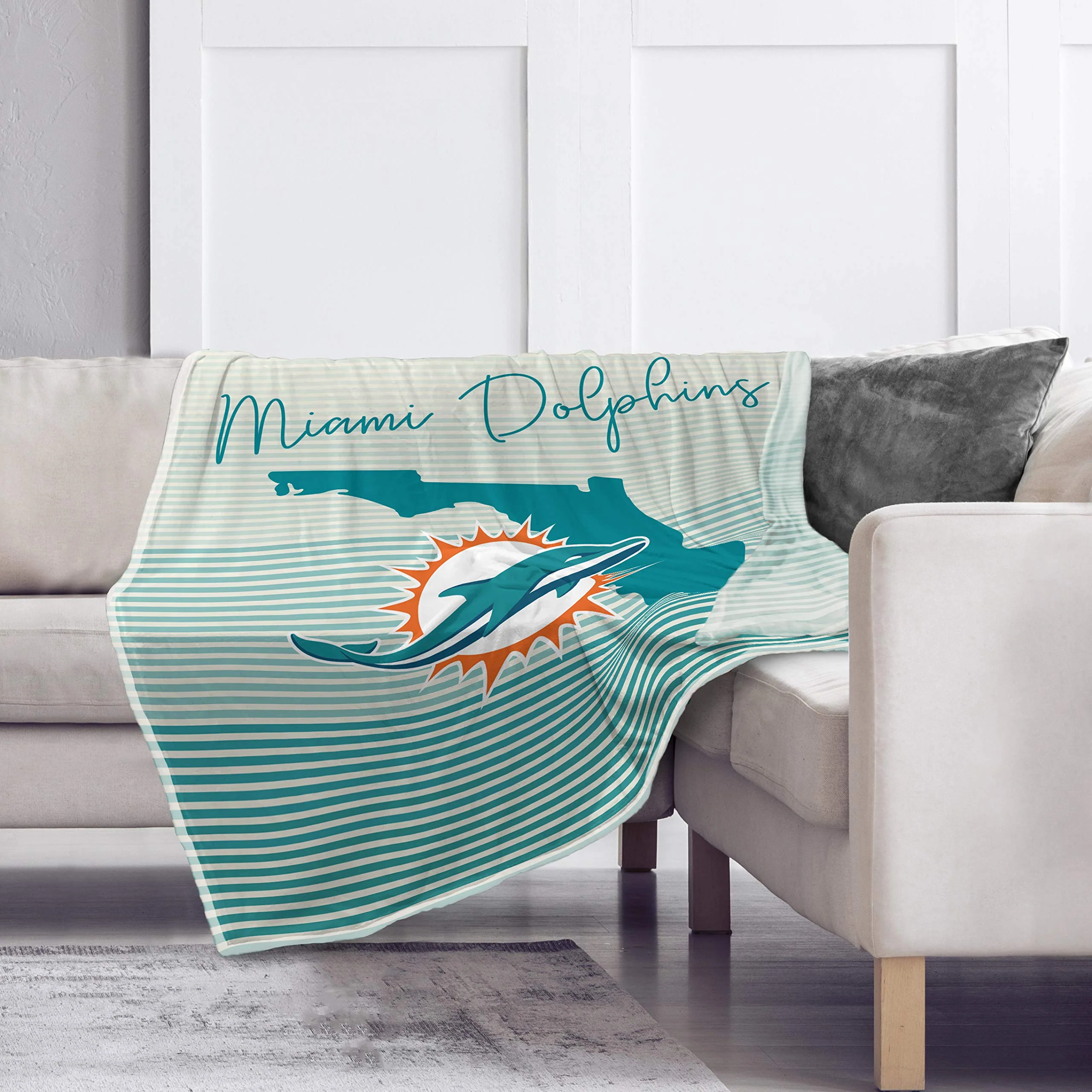 Pegasus Sports NFL Ultra Fleece State Stripe Blanket- Miami Dolphins Team Color 60x70 - Image 3