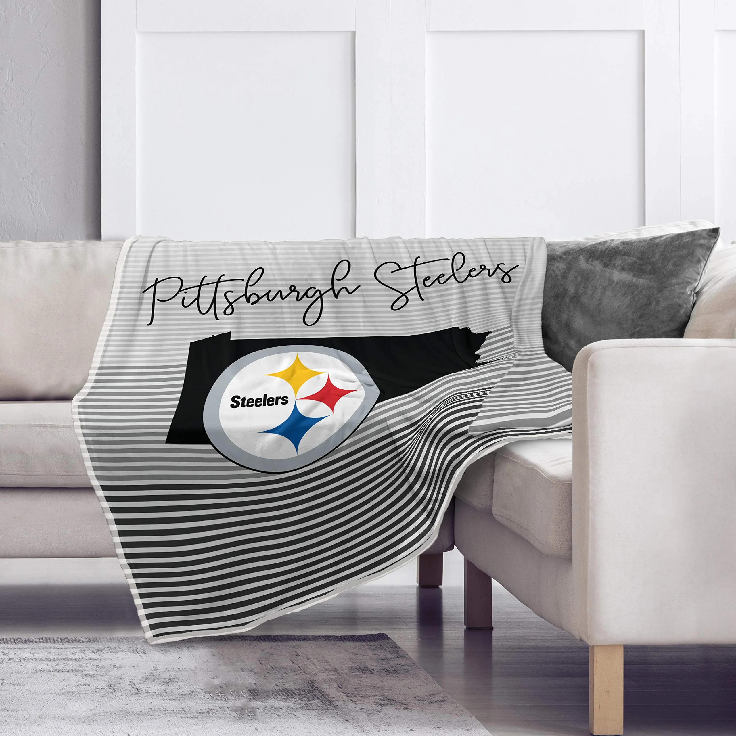 Pegasus Sports NFL Ultra Fleece State Stripe Blanket- Pittsburgh Steelers, Team Color, 60x70 - Image 3