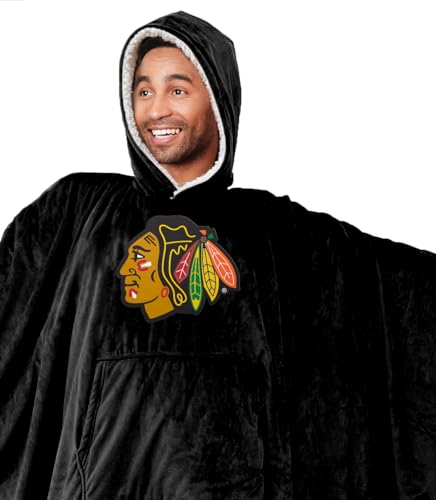 Pegasus Sports NHL Chicago Blackhawks Team Color Bloncho w/Logo Patch & Sherpa - Image 4