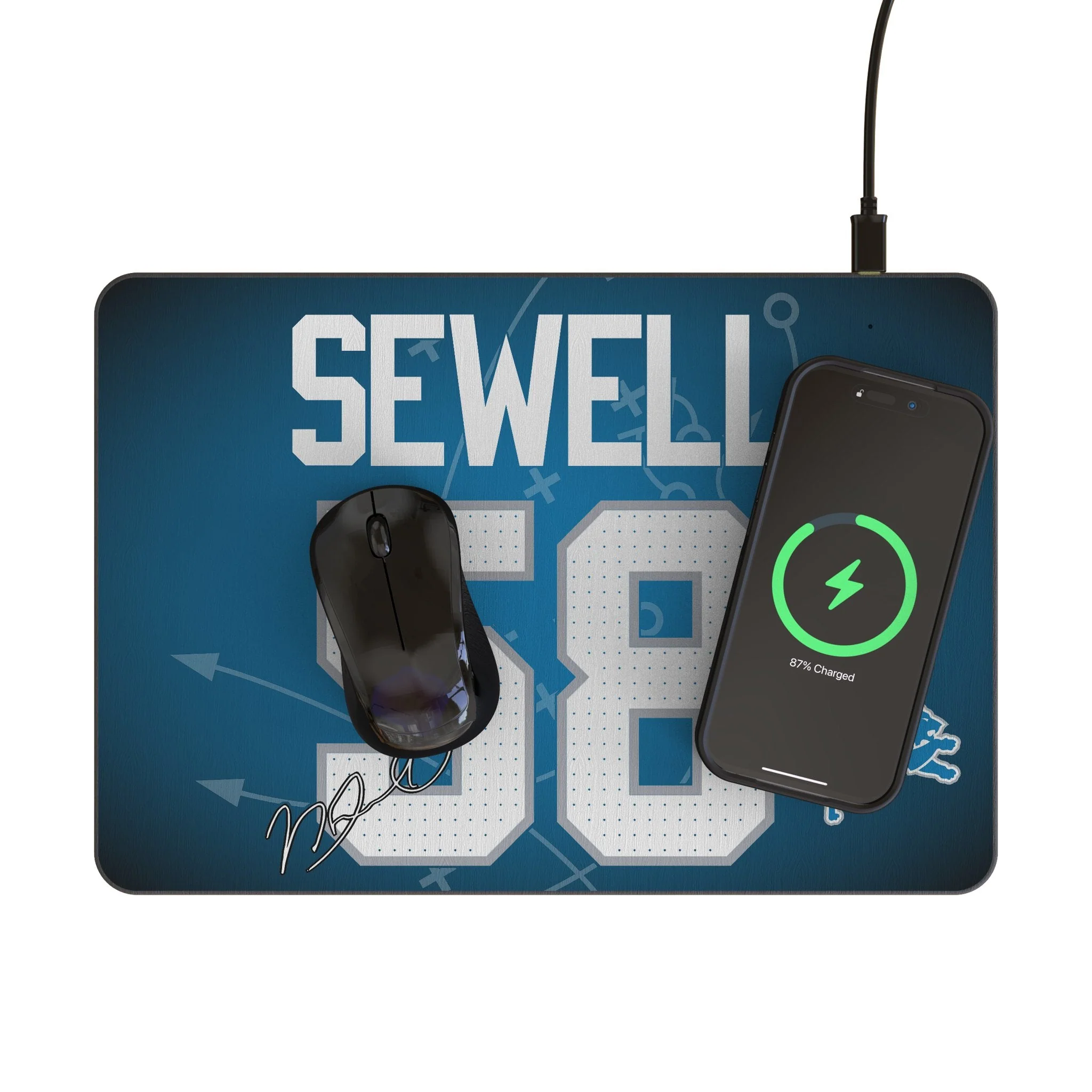 Penei Sewell Detroit Lions 58 Game Tactic 15-Watt Wireless Charger and Mouse Pad - Image 2