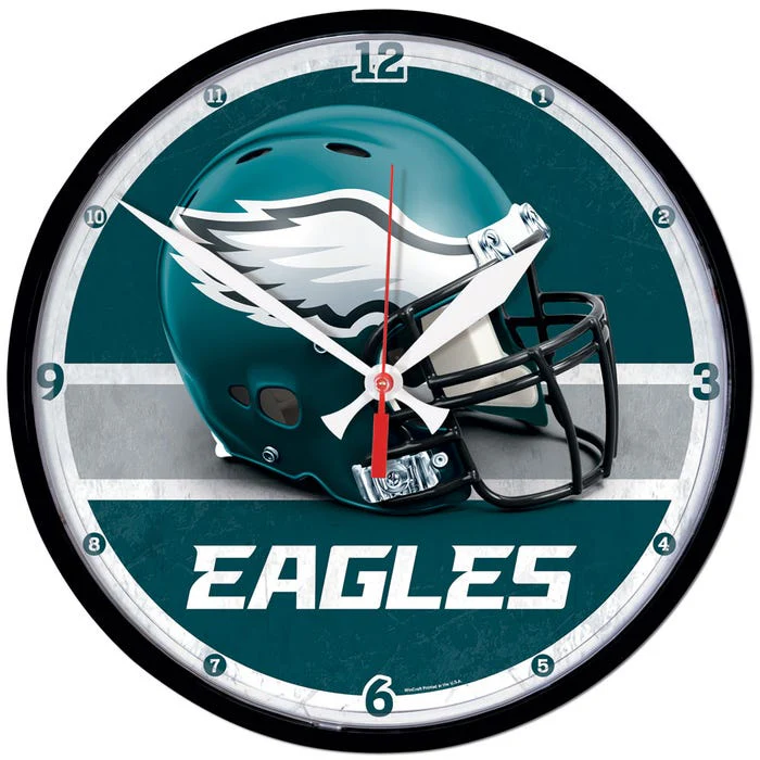 Philadelphia Eagles Black Rim Round Wall Clock 12.75"