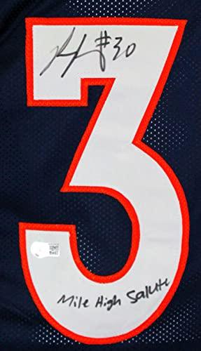 Phillip Lindsay Autographed Blue Pro Style Jersey w/Insc.-Beckett W Hologram - Image 3