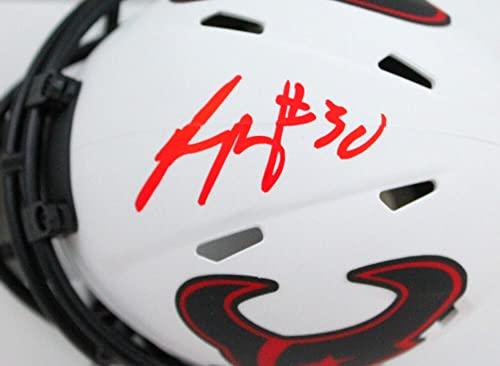 Phillip Lindsay Autographed Houston Texans Lunar Speed Mini Helmet-Beckett W Hologram Red - Image 3