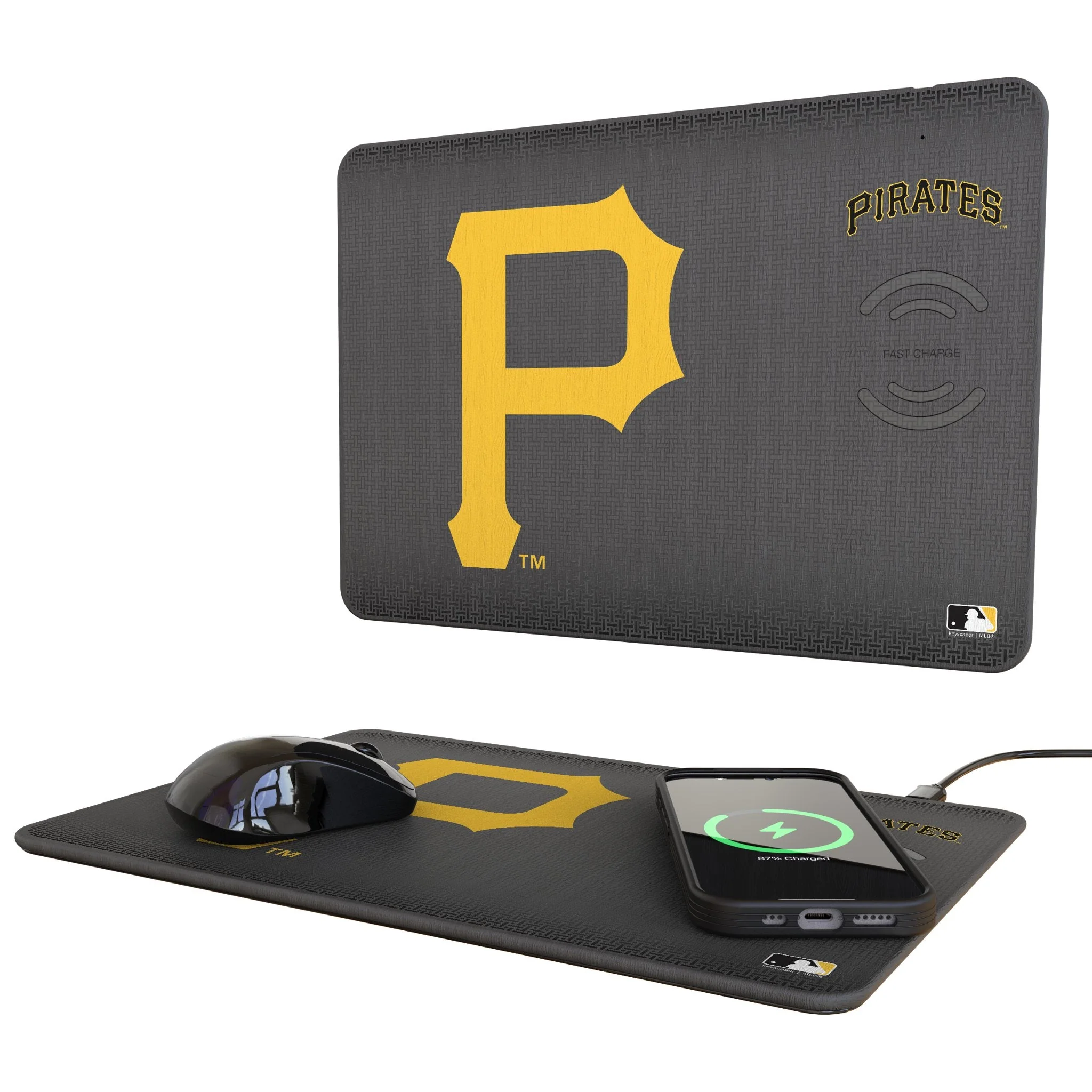 Pittsburgh Pirates Linen 15-Watt Wireless Charger and Mouse Pad