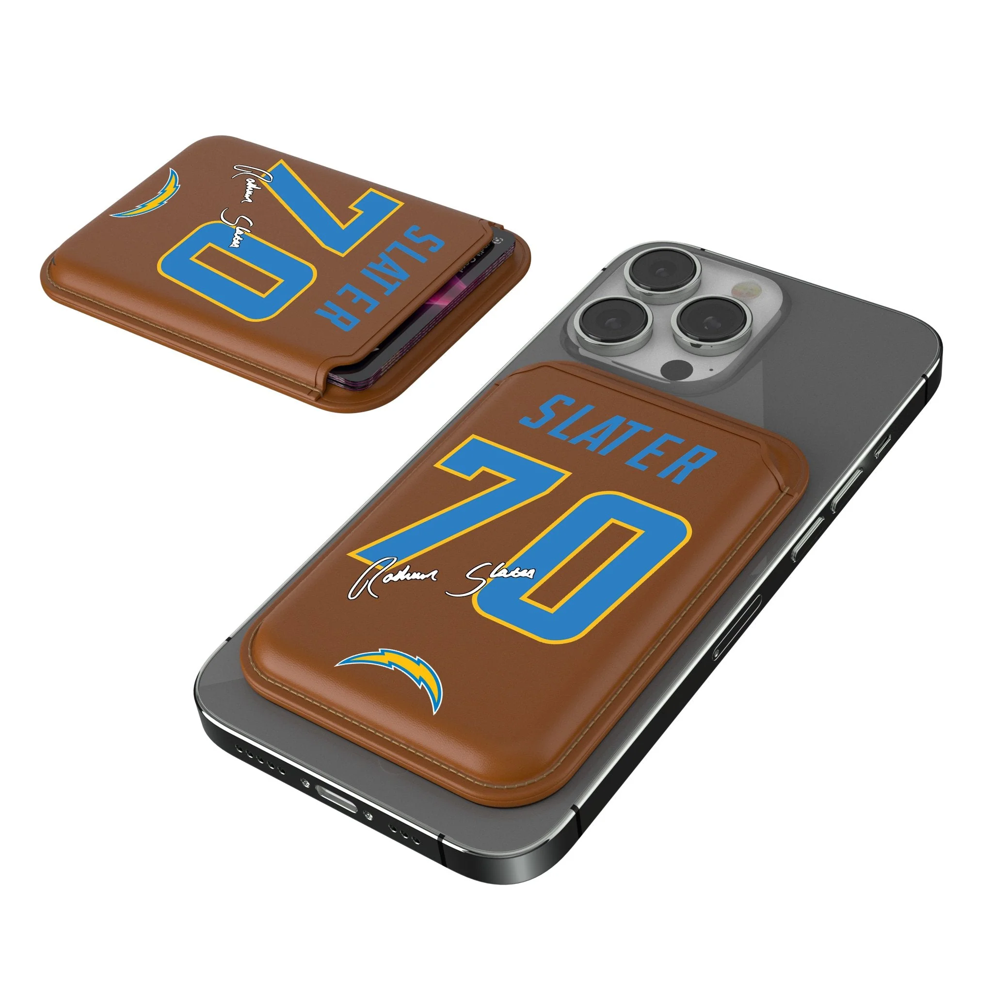 RaShawn Slater Los Angeles Chargers 70 Ready Brown Magnetic Credit Card Wallet