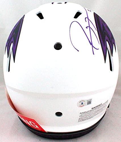 Ray Lewis Autographed Baltimore Ravens Authentic Lunar Helmet- Beckett W Purple - Image 3