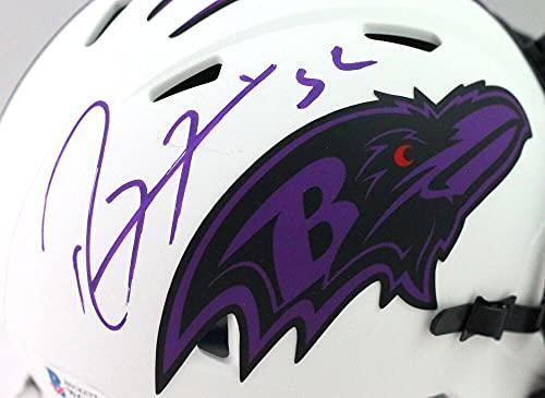 Ray Lewis Autographed Baltimore Ravens Lunar Mini Helmet- Beckett W Silver - Image 3