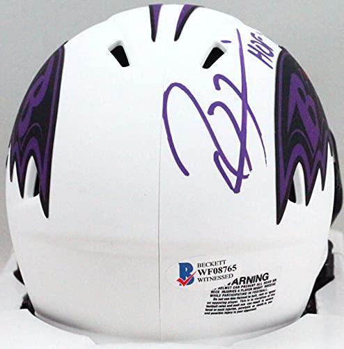 Ray Lewis Autographed Baltimore Ravens Lunar Mini Helmet w/HOF- Beckett W Purple - Image 2
