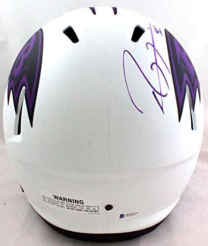 Ray Lewis Autographed Baltimore Ravens Lunar Speed Helmet- Beckett W Purple - Image 3