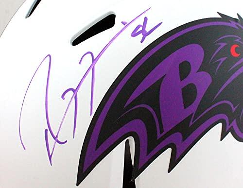 Ray Lewis Autographed Baltimore Ravens Lunar Speed Helmet- Beckett W Purple - Image 5