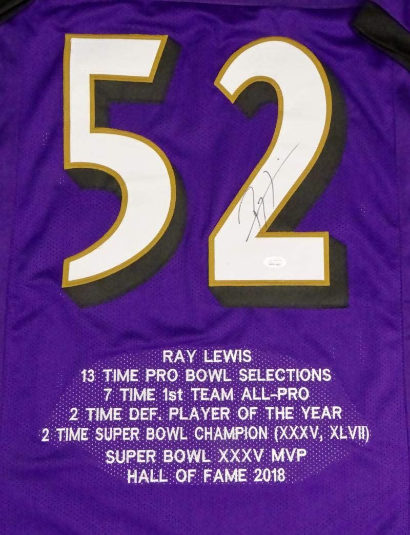 Ray Lewis Autographed Purple Pro Style STAT Jersey - JSA W Auth *2 - Image 3